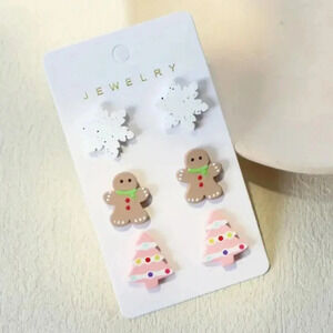 FREE with Purchase Trio of Holiday Christmas Themed Stud Earrings - Resin - NEW